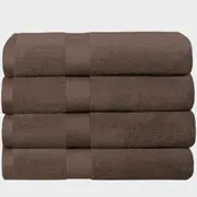 LINENOVA 650GSM 100% Cotton Bath Towels Set- 4 Pack - Chocolate Brown