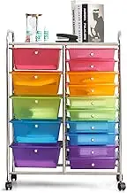 Costway 15-Drawer Rolling Storage Cart, Multi-color, Steel & Plastic, Ideal for Home, Office, School & Garage