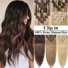 CLEARANCE 100% Human Hair Extensions Clip In Real Remy Hair Full Head Weft BROWN