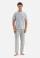 Light Blue Tshirt & Pants, Coral Printed, Crew Neck, Regular, Long Leg, Short Sleeve Sleepwear for Men