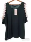 NWT BloomChic Plus Size 22-24 Green & White Lace Cold Shoulder Top, Tunic