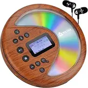 KLIM Discover Wood + Portable CD Player Walkman with Long-Lasting Battery + New + with Headphones + Radio FM + MP3 CD Player Portable + SD Card, FM Transmitter, Bluetooth + Ideal for Cars