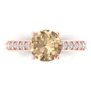 2.2 Round Yellow Moissanite Promise Bridal Wedding Designer Ring 14k Rose Gold