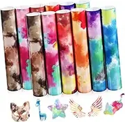 SHINEOFI Tie Dye Heat Transfer Vinyl Sheets 12pcs Infusible Transfer Sheets for Shirts Hats Mugs