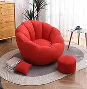 UYSOFRCV Large Bean Bag Sofa Cover, Solid Color Simple Design Seat Cushion Covers Lazy Lounger High Back Bean Bag Chairs for Adults and Kids, Without Filler,Red