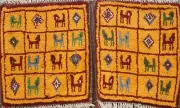 Pair of 2 Thick-Plush Authentic Gabbeh Area Rug Geometric Oriental Handmade 1x1