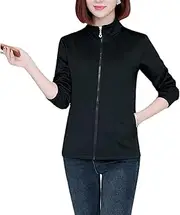 [Aosufei] Women'S Outdoor Full-Zip Jacket With Pockets Lightweight Running Track Jacket Stand Collar Hoodless Sweatshirt Jacket
