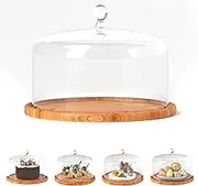 Gtouse Cake Stand with Dome Lid, Acacia Wood Cake Plate with Cover, Wooden Cake Display Server Tray for Kitchen,Birthday Parties,Weddings,Baking, Gifts