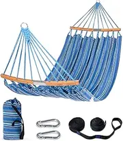 SUNCREAT Hammocks Double Hammock with Curved Spreader Bar, Outdoor Portable Hammock with Carrying Bag & Tree Straps for Bedroom, Patio, Backyard, Balcony, Max 450lbs Capacity, Blue