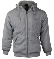 Kid's Athletic Sherpa Lined Fleece Zip Up Grey Hoodie Sweater Jacket - S