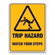 WARNING SIGN - TRIP HAZARD WATCH YOUR STEPS SIGNS - VARIOUS SIZES SIGN & STIC...