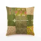 5PC INDIAN KANTHA PATOLA PATCHWORK CUSHION COVER FLORAL THROW SOFA GREEN PILLOWS