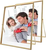 AhaGo Gold Floating Frame (8"x10", Vertical, 2 Set), For Photo 7x9, 6x8, 5x7, Adjustable Tabletop Shelf Photo Frame, Classy For Festival, Home or Wedding Decoration
