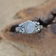 Oval Rainbow Moonstone Ring 925 Sterling Silver Gemstone Jewelry Gift For Women