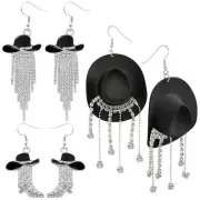 RechicGu 3 Pairs Western Cowgirl Cowboy Hat Earrings Set Silver Symmetric Boo...