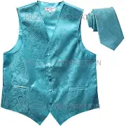 New Men's paisley formal Tuxedo Vest_Necktie Turquoise blue wedding formal party