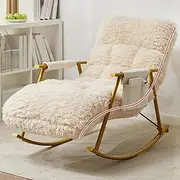 YVYKFZD Nursery Rocking Chair, Comfy High Back Glider Chair, Upholstered Leisure Lounge Chair with Adjustable Headrest, for Nursing Baby, Reading, Load Capacity 200kg (Color : Beige Gold)