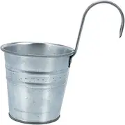 Kisangel 3pcs Hook Tin Flower Bucket Rattan Bucket with Lid Hanging Flower Pot Hanging Planter Indoor Small Bucket Plant Stand Flowers Decor Galvanized Decor Railing Fake Plants Silver Iron