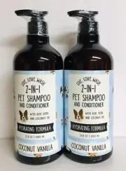 2 Bottles Coconut Vanilla 2-in-1 Hydrating Pet Shampoo & Conditioner 33.8 oz Ea.