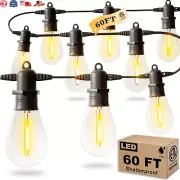 60 Ft LED Outdoor String Lights Waterproof Shatterproof Bulbs Patio Deck Balcony
