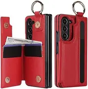 for Samsung Galaxy Z Fold5 Fold3 Phone Case Wallet Mobile Phone Leather Case with Ring Pen Slot Folding Z Fold4 Protective Cover,red,for Samsung Z Fold5