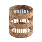 Design Square Ozzy Woven Round Tempered Glass Top Side End Lamp Table Natural