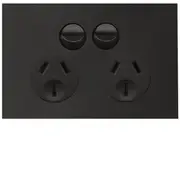 Hager WBQP2S-MB Finesse Series Double Powerpoint, Switchplug Combination, Single Pole, Flush, Horizontal, 250V 10 Amps, 3 Pin, Matt Black