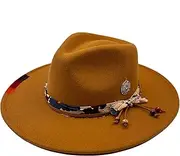 [Wotfim] Wide Brim Fedora Hats for Men Women Classic Felt Panama Hat with Band Sun Protection Western Outdoor hat