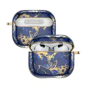 Airpod Case For Apple Airpods Gen 3 - Gold Electroplated Marble Stone Luxury Design Protective TPU Case Cover With Clip Keychain - Supports Wireless Qi Charging For Airpods 3rd Generation
