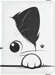 [Amooorous] White Black Cat Leather decorative cute passport holder Travel Documents Organizer Protector Passport Cover with RFID Blocking Lightweight, white black cat, 1 size
