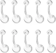 [CM Crareesi Mania] 10pcs Belly Button Bars Retainers 10mm Pregnancy Belly Bars 14G Acrylic Belly Button Piercing Balls Maternity Belly Bars Bioflex Plastic Belly Bananabells Navel Piercing Jewellery