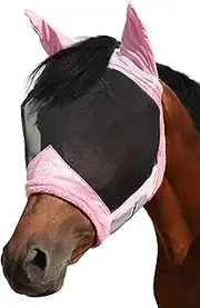 Harrison Howard Horse Fly Mask UV Protective Fine Mesh with Extra Wool Soft Touch on Skin Fly and UV Protection Light Pink L