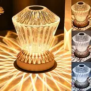 LETOUR Crystal Table Lamp, 3 Color Dimmable Touch Beside Lamp Nightstand Lamp Bedroom Bedside Night Light, Battery LED Touch Lamp, Cordless Portable USB Rechargeable Desk Lamp for Home Decor