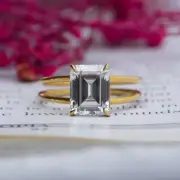 VVS1/E 14K Gold Emerald Cut Lab Grown Diamond Double Ring Solitaire Ring