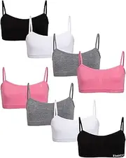 [bebe] Girl's Training Bra - 8 Pack Seamless Training Cami Sports Bralette (S-L)