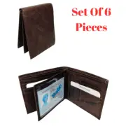 Set of 6 Mens Bifold Leather Brown Wallet ID Credit Card Billfold Holder