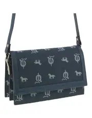 [PIERRE CARDIN] Canvas Print Leather Trim Flap Cross-Body Bag in Sky Blue