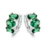 1.50Ct Oval Cut Lab-Created Emerald Hoop Earrings White Gold Plated Women's