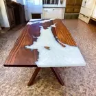 Modern White Epoxy Resin Dining Room Table Top Elegant Walnut Wood Countertop