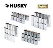 Husky Socket 1/4", 3/8", 1/2" Drive -6/12 Pt Shallow / Deep SAE mm Any Size NEW