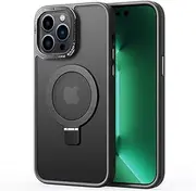 Magnetic Case Compatible with iPhone 14 Plus,Translucent Matte Back Non-Slip Phone Cover Protective Shockproof with Stand,Black
