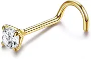 [Kakonia] 14K Real Gold Nose Rings Studs Simulated Diamond CZ Corkscrew Nose Rings Nose Studs Solid Gold Twist Nose Screw Studs Rings Hypoallergenic Nose Piercings for Women Men 1.5 2 3MM