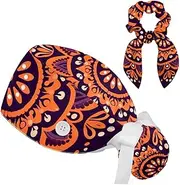[YTYVAGT] Scrub Caps Women with Buttons,Surgical Caps with Button Adjustable Unisex,Art Pattern Flower Mandala