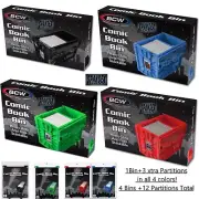 BCW MultiColor 4 Pack Short Comic Book Bin Partitions Combo Black Blue Green Red