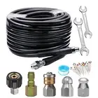 15M Hose Sewer Jetter M22‑1/4in Drain Cleaner Jetting Hose Nozzles Repair Tools