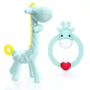 SHARE&CARE BPA Free 2 Silicone Giraffe Baby Teether Toy Blue With Storage Case