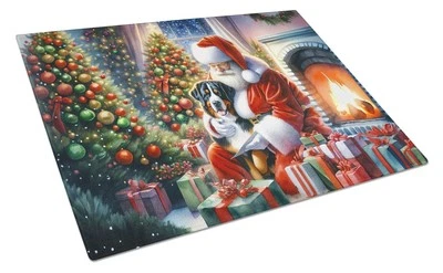 NEW Greater Swiss Mountain Dog and Santa Claus Glass Cutting Board Decorative