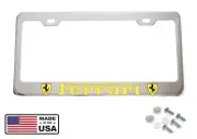 Yellow "FERRARI" License Plate Frame, Custom Made of Chrome Plated Metal