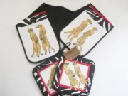 Flights of Fancy Meerkats potholder and oven mitt set South Africa Hand painted