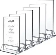 6Pack 5x7 Clear Acrylic Sign Holder with Sliver Borders and Vertical Stand, Double Sided Table Menu Holders Picture Frames for Wedding Table Numbers, Restaurant Signs, Photos and Art Display